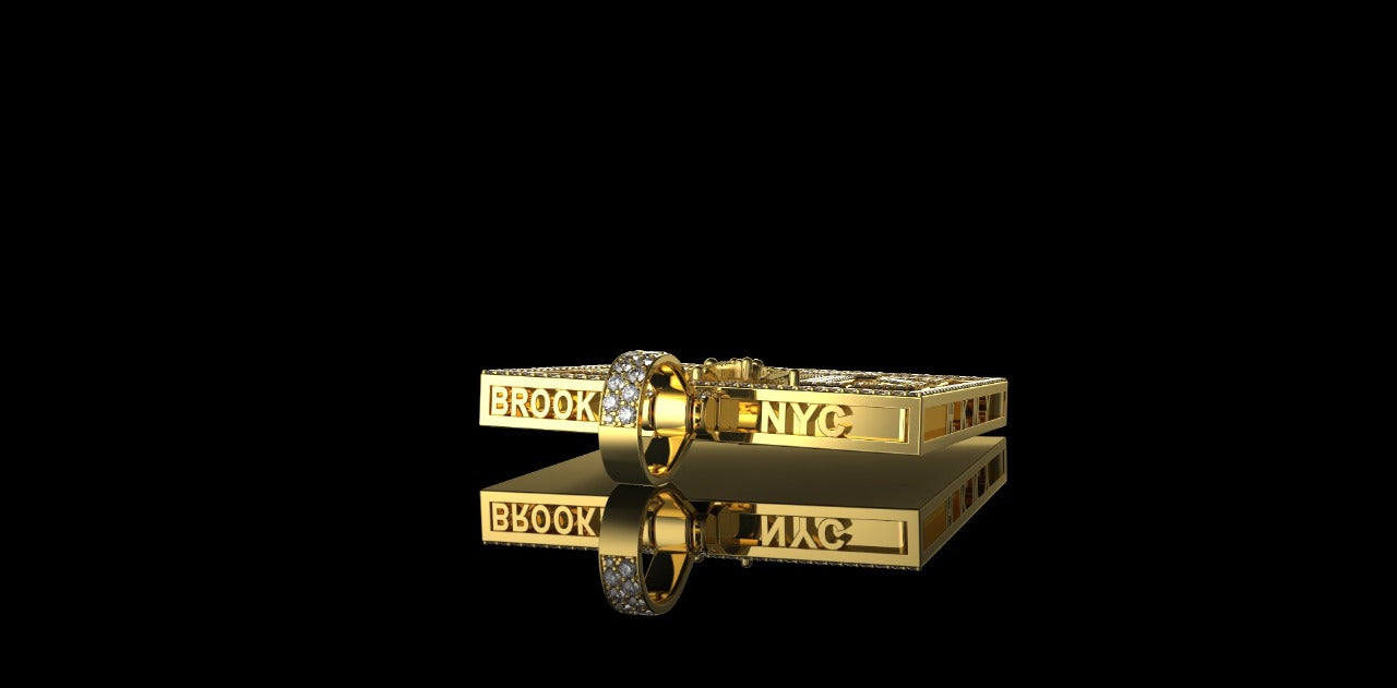 14K YELLOW GOLD CUSTOM LARGE SQUARE "DJ STACKS" STYLE DIAMOND PENDANT