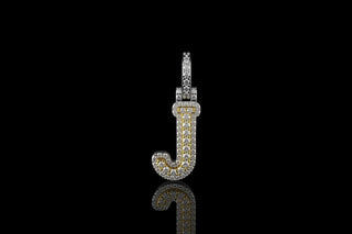 14k 2 tone yellow and white gold double layer small initial J diamond pendant