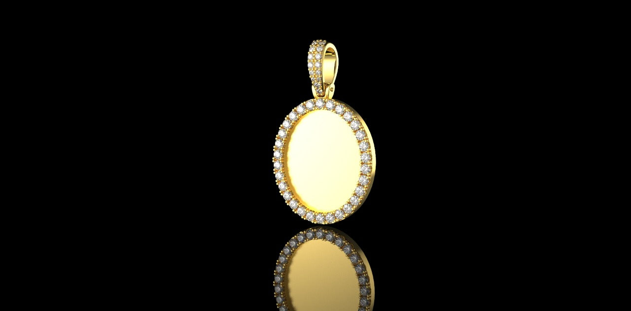 14K YELLOW GOLD SMALL OVAL SHAPE DIAMOND PICTURE PENDANT