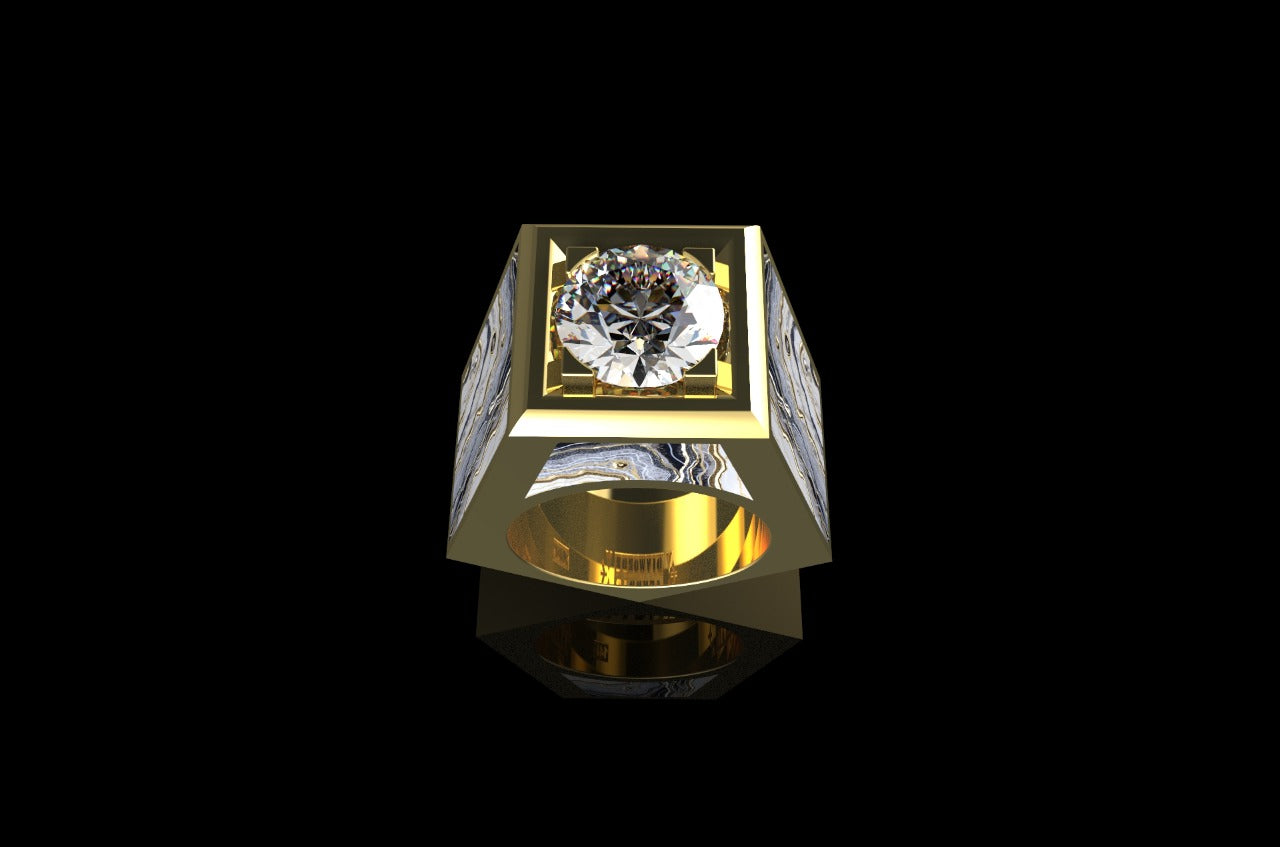14k yellow gold custom made 5.00ct diamond ring with custom white onyx stone