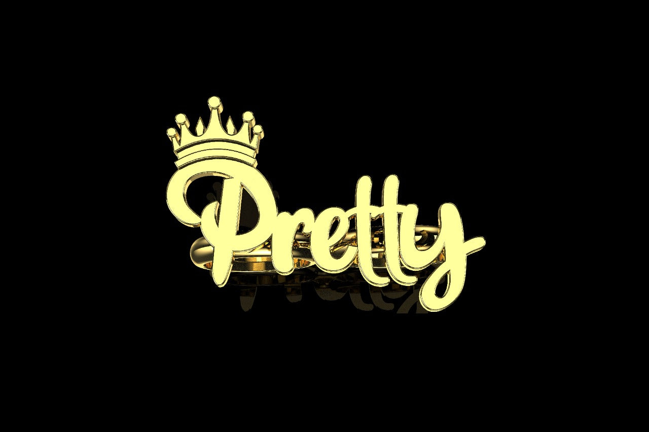 14k yellow gold "pretty" with crown style double finger ring
