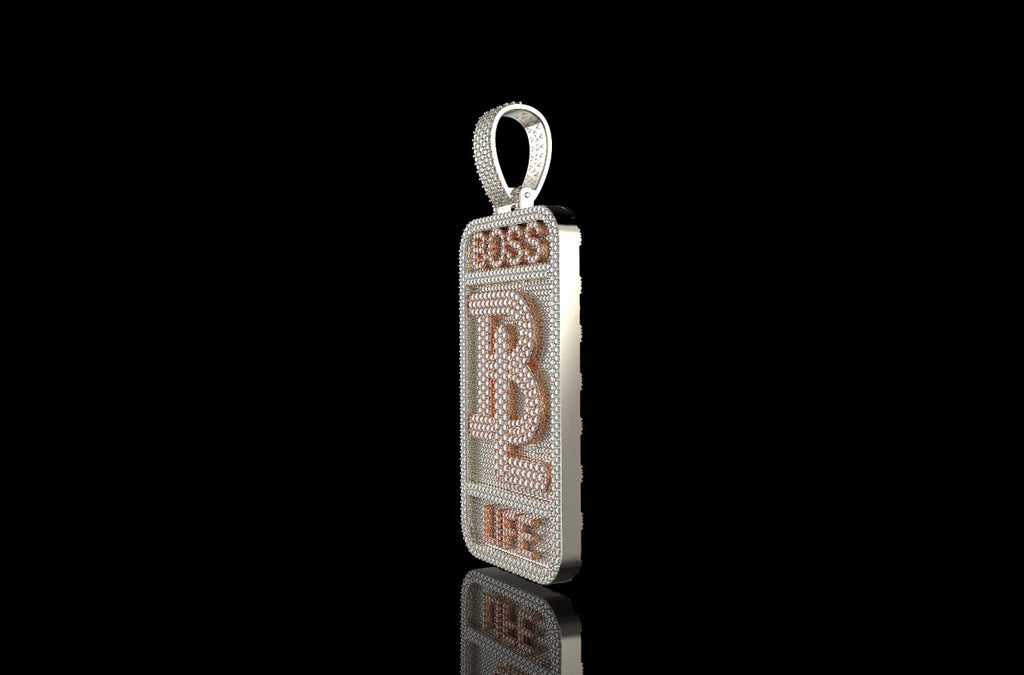 14k 2 tone rose and white gold large 3d custom "BL" style diamond pendant