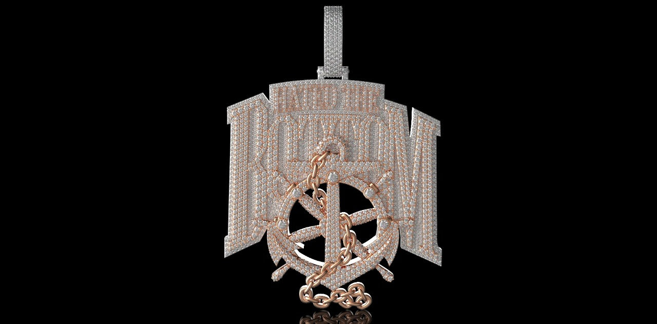 14K 2 TONE ROSE AND WHITE GOLD CUSTOM "HATED THE BOTTOM" STYLE DIAMOND PENDANT