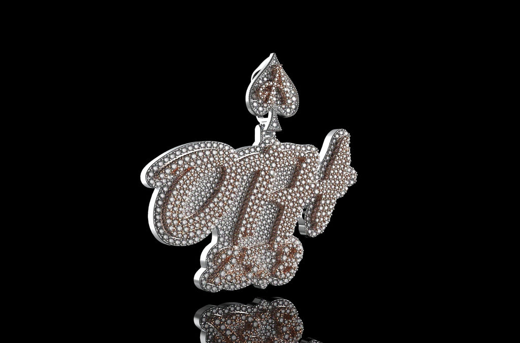 14k 2 tone rose and white gold double layer custom "OTH 2518" style custom diamond pendant