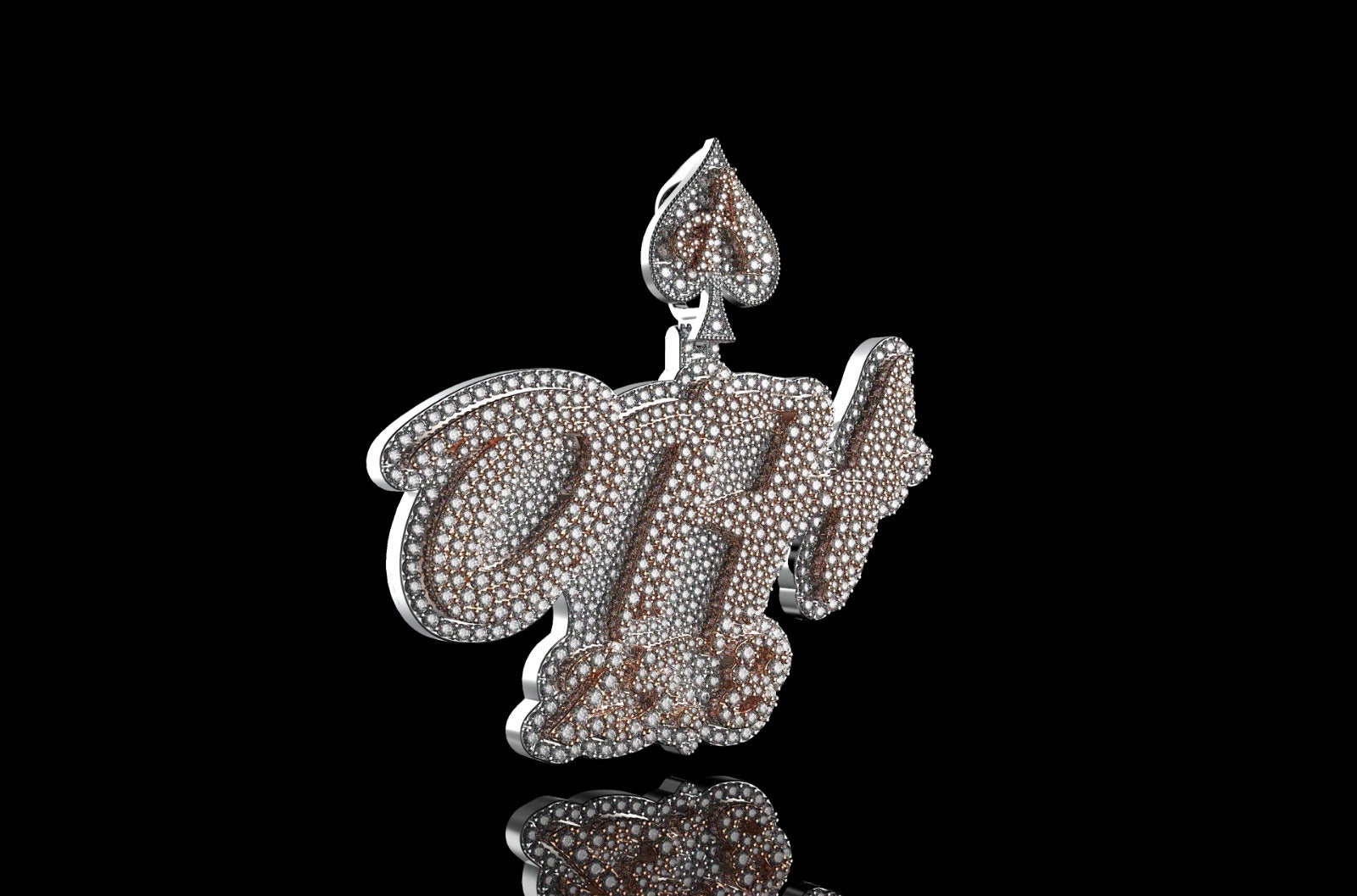 14k 2 tone rose and white gold double layer custom "OTH 2518" style custom diamond pendant