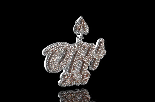 14k 2 tone rose and white gold double layer custom "OTH 2518" style custom diamond pendant