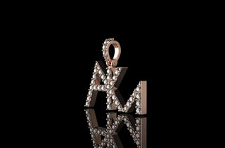 14k rose gold custom "akm" single row style diamond pendant