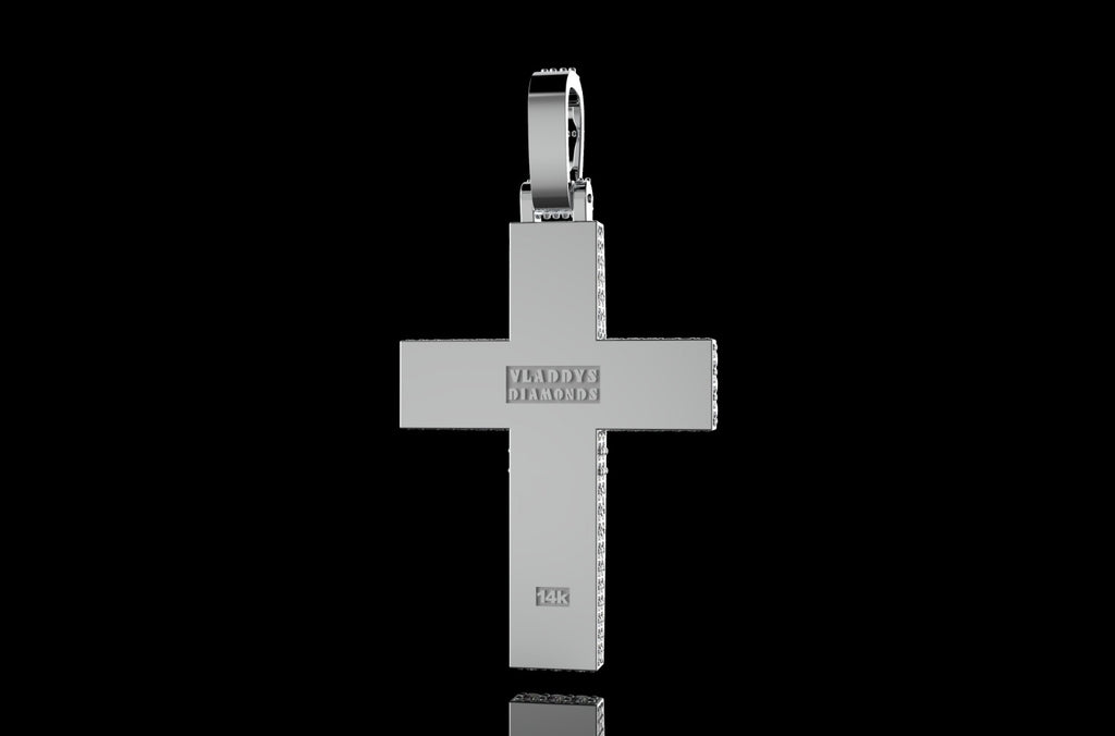 14k rose gold large custom dome 3d diamond cross with profile diamonds