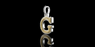 14K 2 TONE YELLOW AND WHITE GOLD DOUBLE LAYER SMALL INITIAL G DIAMOND PENDANT