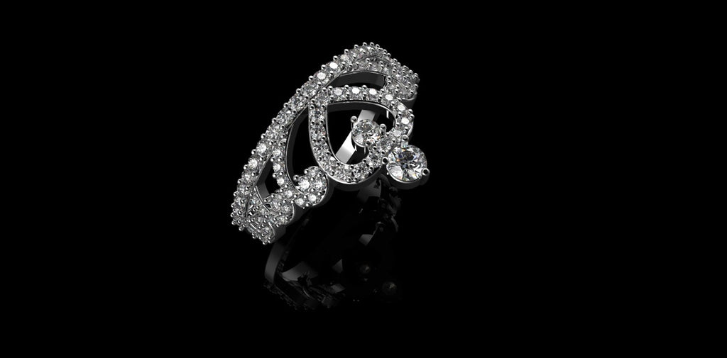 14K WHITE GOLD CUSTOM "HEART CROWN" DIAMOND RING