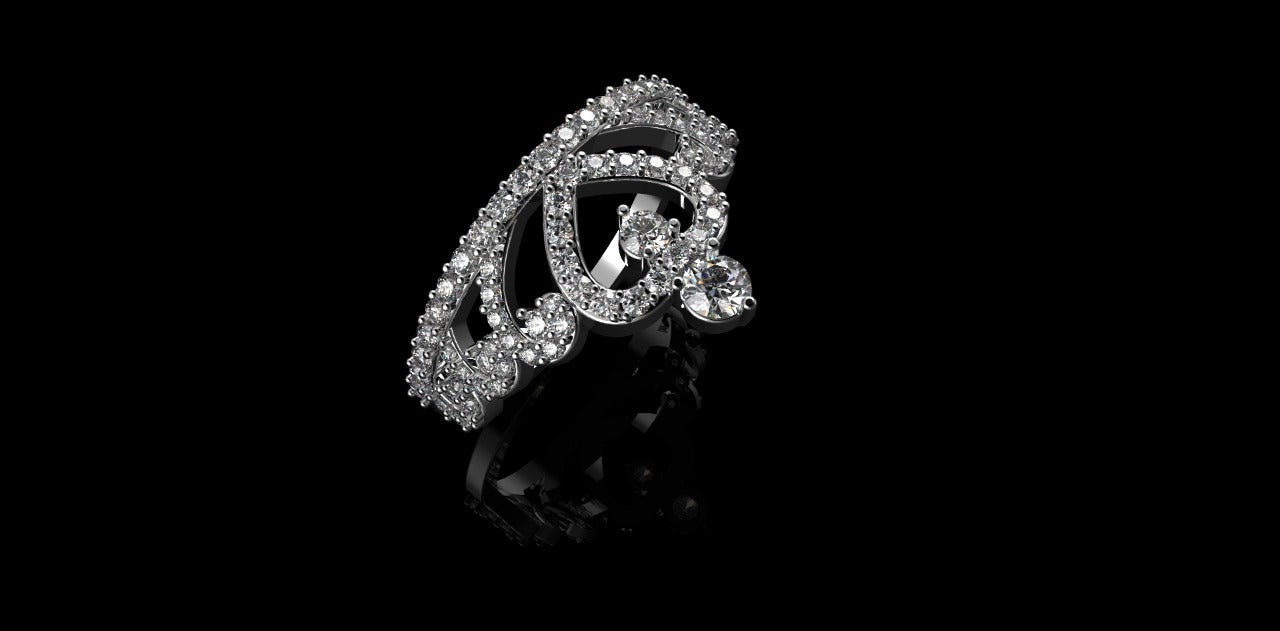 14K WHITE GOLD CUSTOM "HEART CROWN" DIAMOND RING