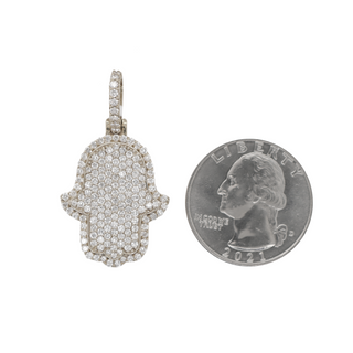 Small Hamsa Diamond White Gold Pendant With Chain 1.40 CT