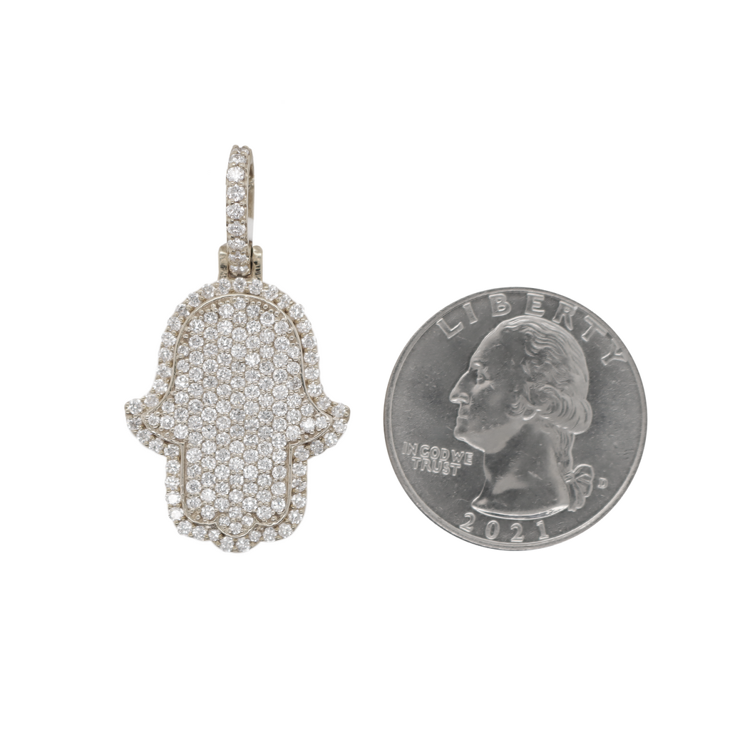 Small Hamsa Diamond White Gold Pendant 1.56ct