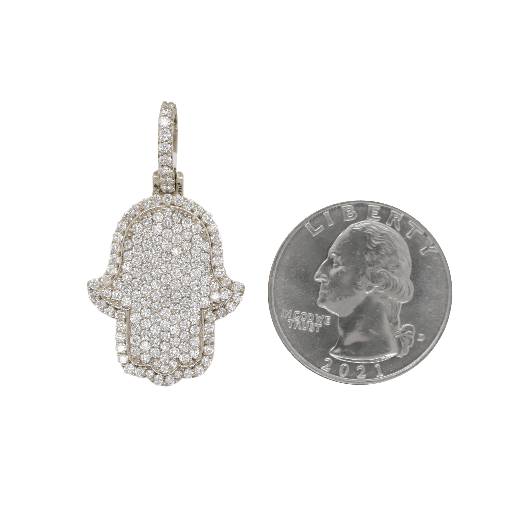 Small Hamsa Diamond White Gold Pendant 1.56ct