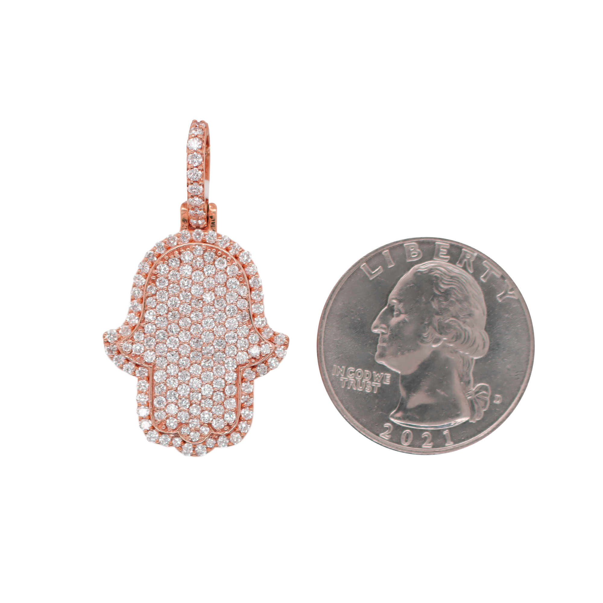 Small Hamsa Diamond Rose Gold Pendant 1.56ct