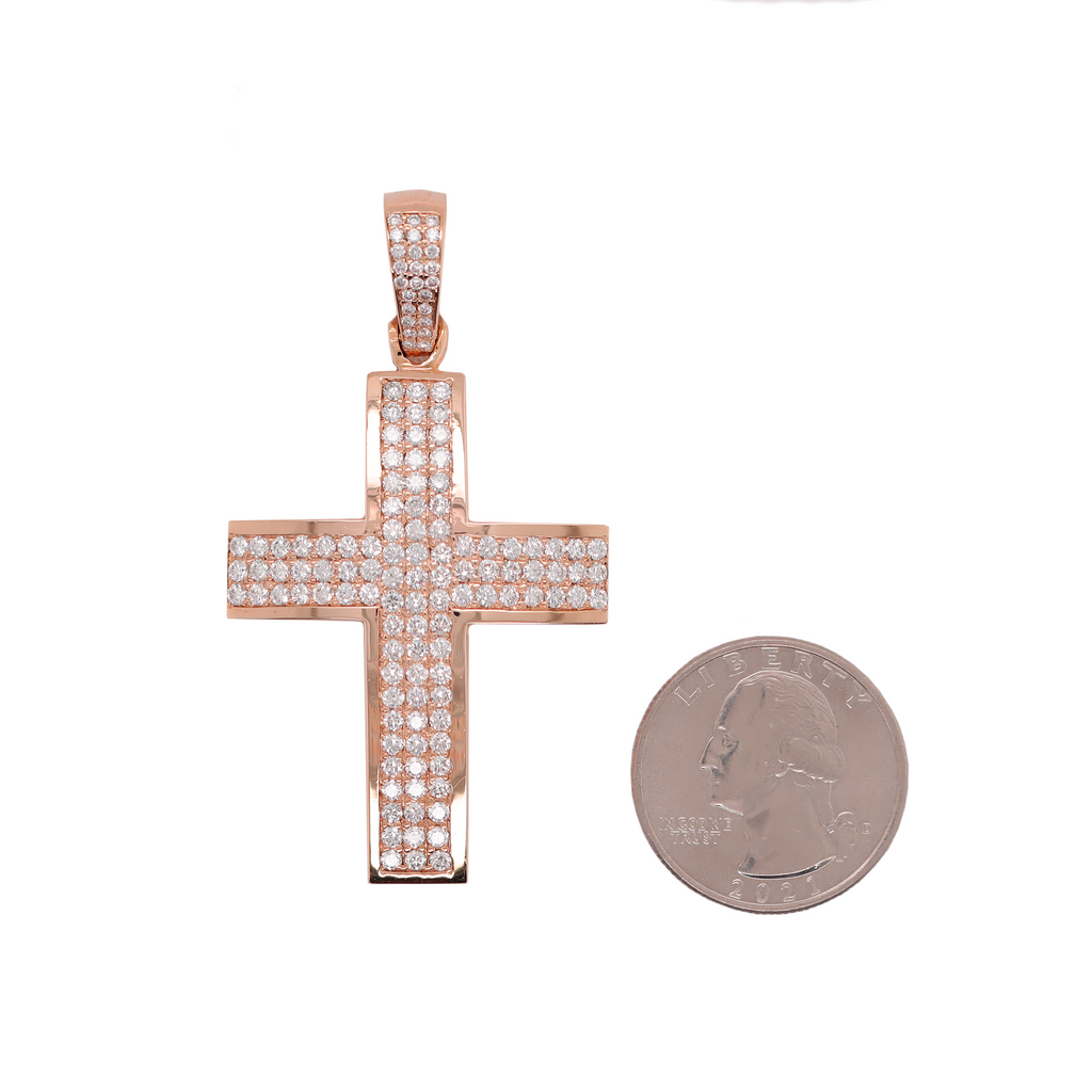 Large Cross Diamond Rose Gold Pendant 2.90 CT