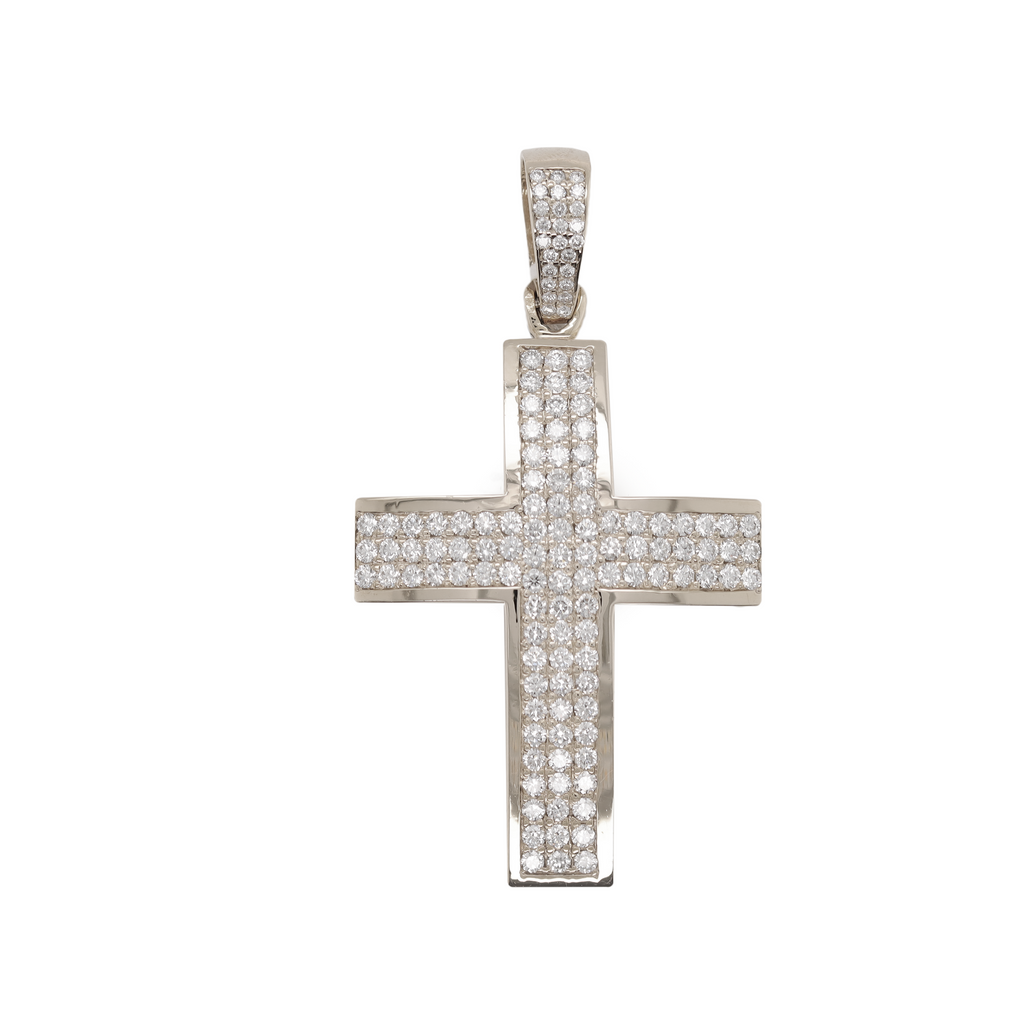 Large Cross Diamond White Gold Pendant 2.90 CT