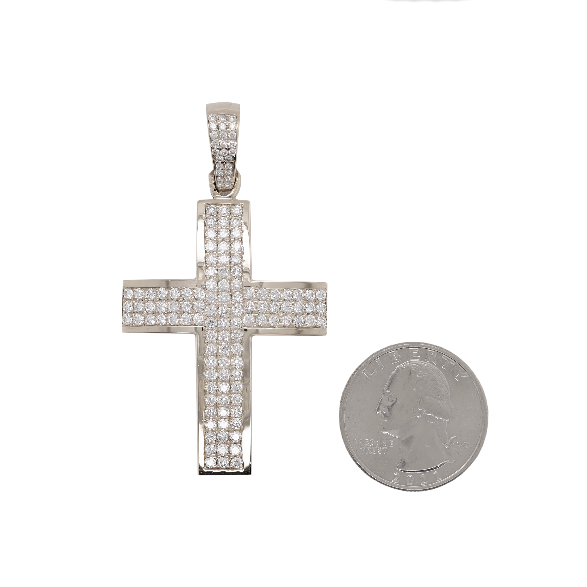 Large Cross Diamond White Gold Pendant 2.90 CT
