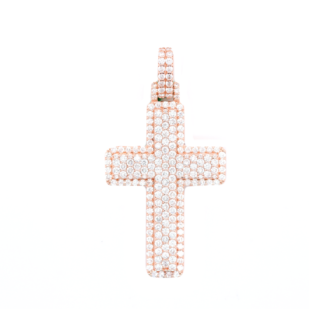 Large Cross Diamond Rose Gold Pendant 4.01 CT