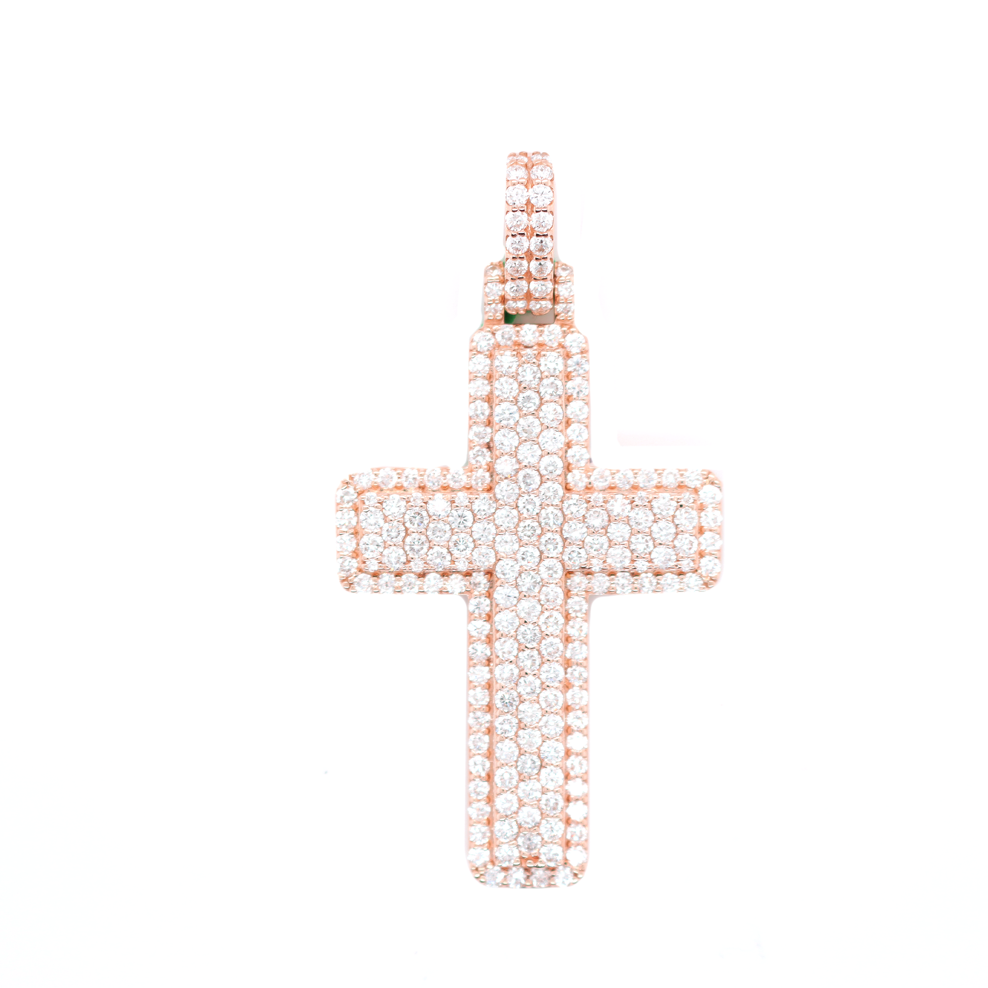 Large Cross Diamond Rose Gold Pendant 4.01 CT