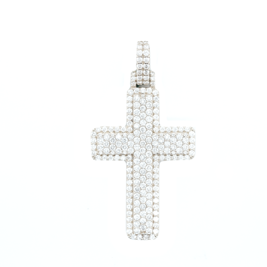 Large Cross Diamond White Gold Pendant 4.01 CT