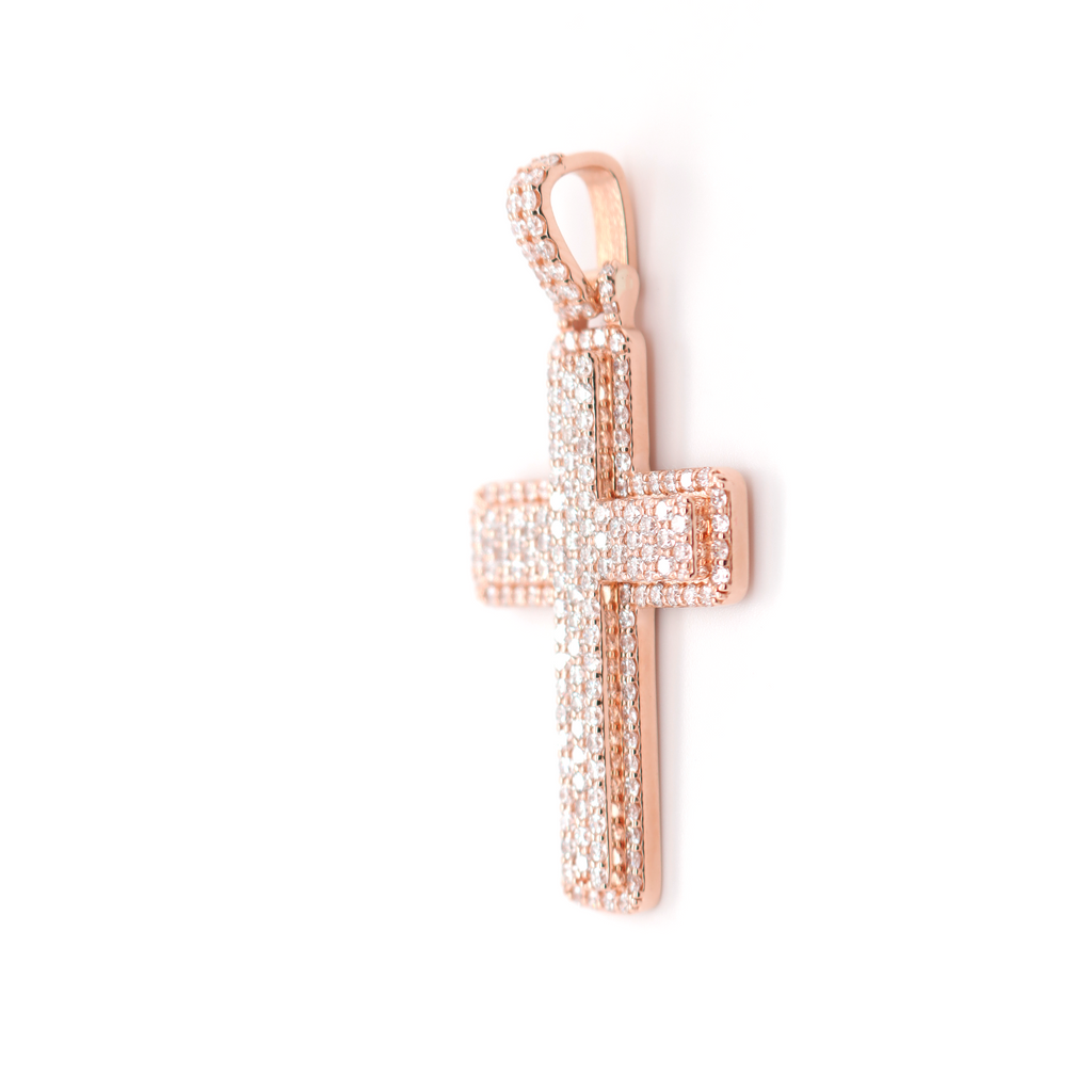 Large Cross Diamond Rose Gold Pendant 4.01 CT