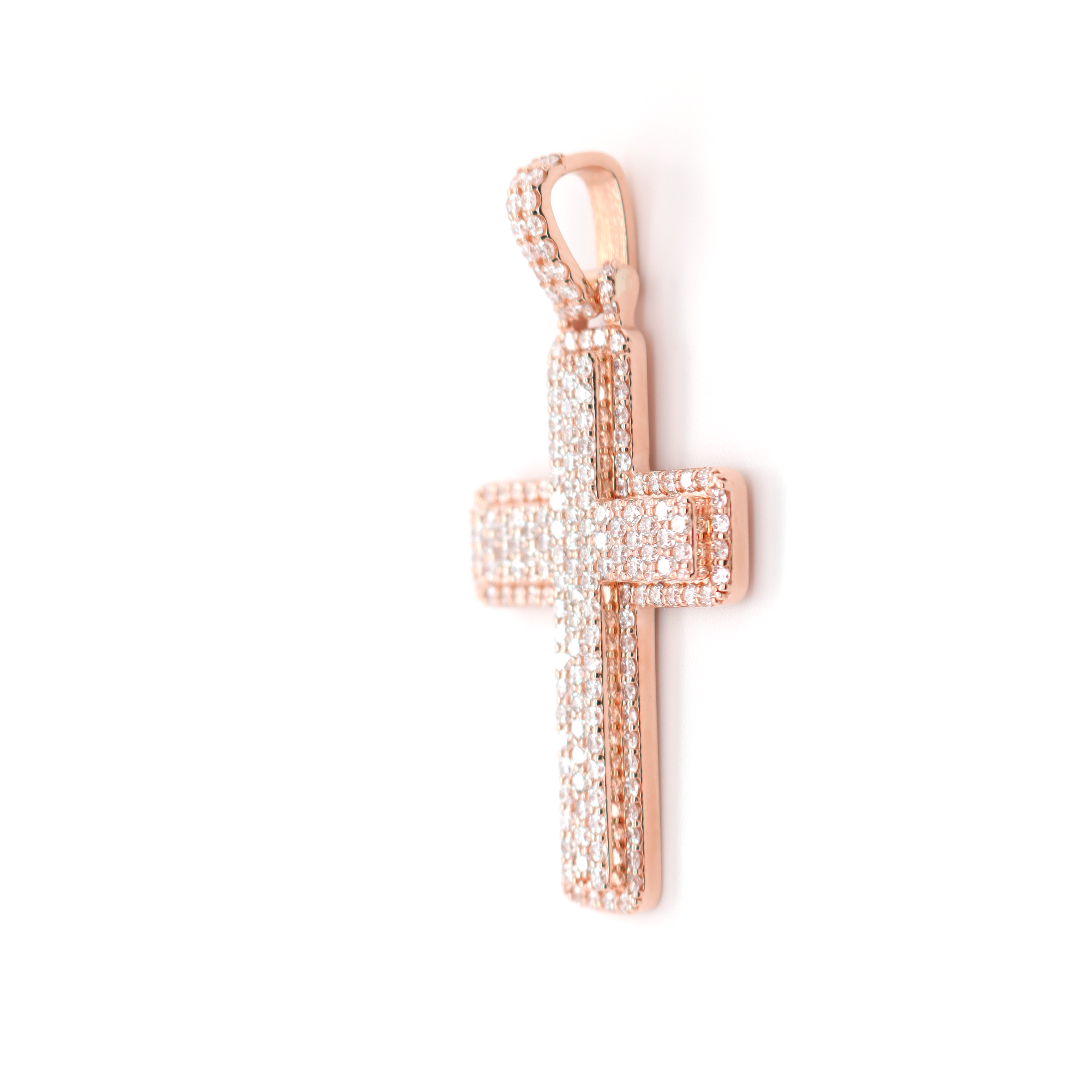Large Cross Diamond Rose Gold Pendant 4.01 CT
