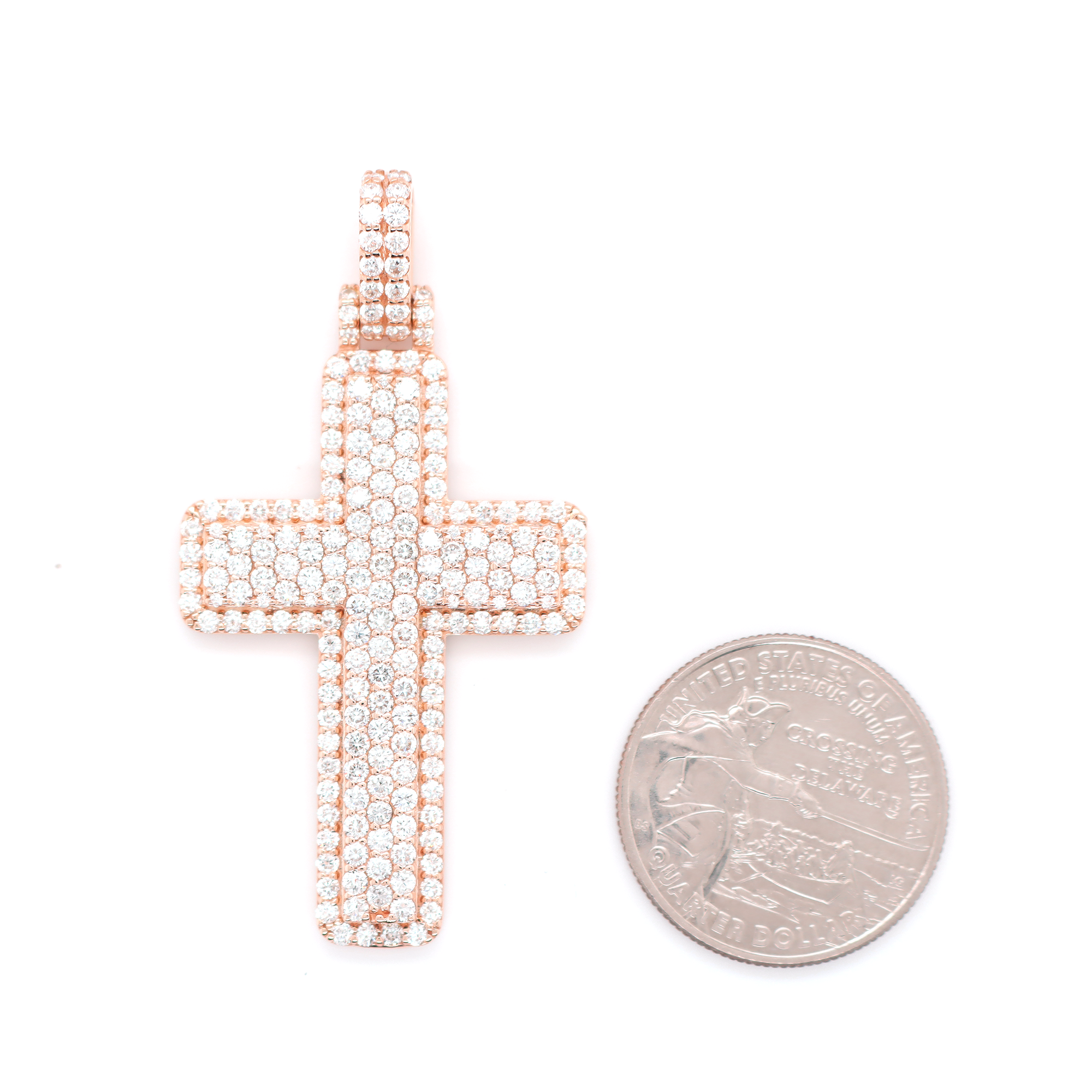 Large Cross Diamond Rose Gold Pendant 4.01 CT