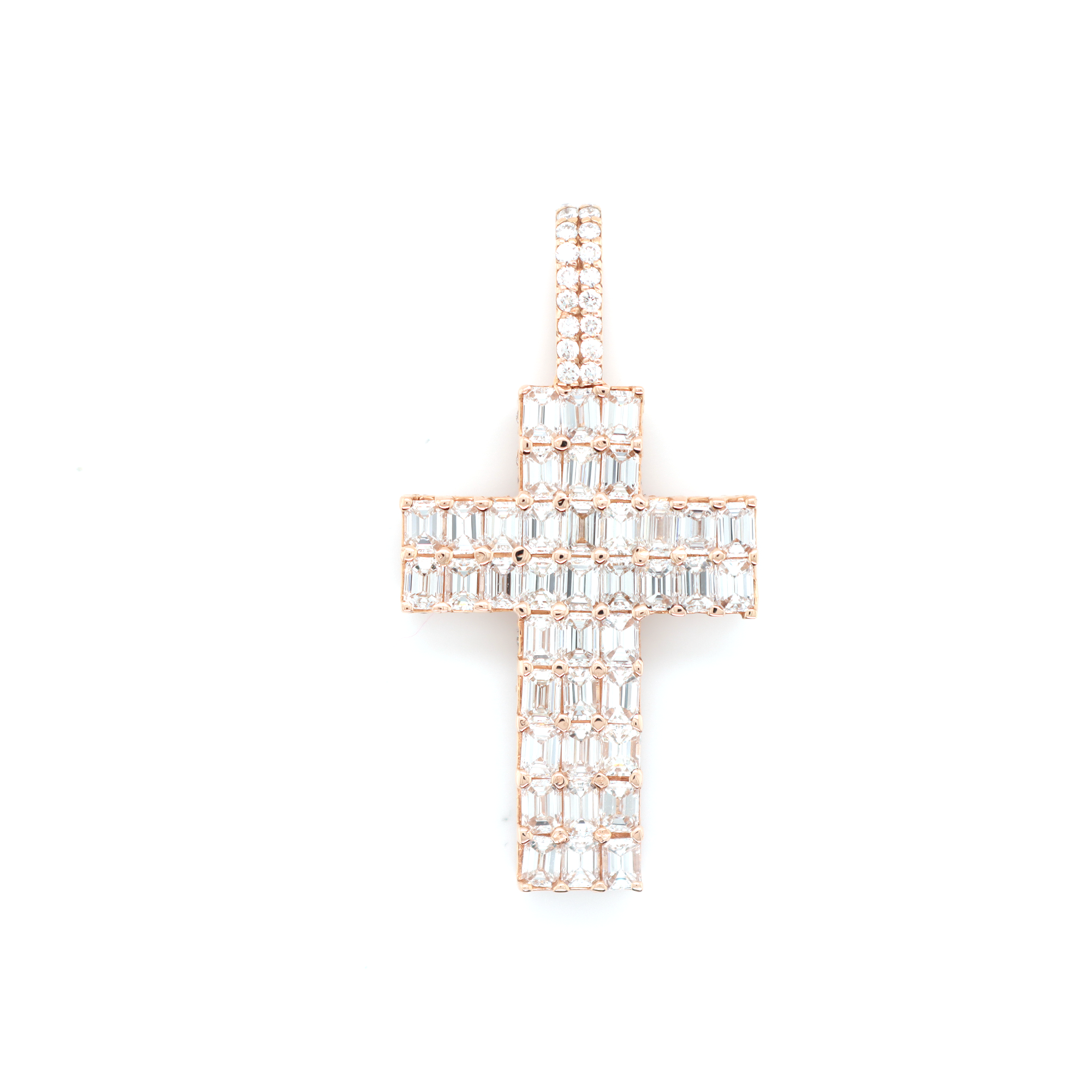 Cross Diamond Rose Gold Pendant B-4.14 CT R-1.20 CT
