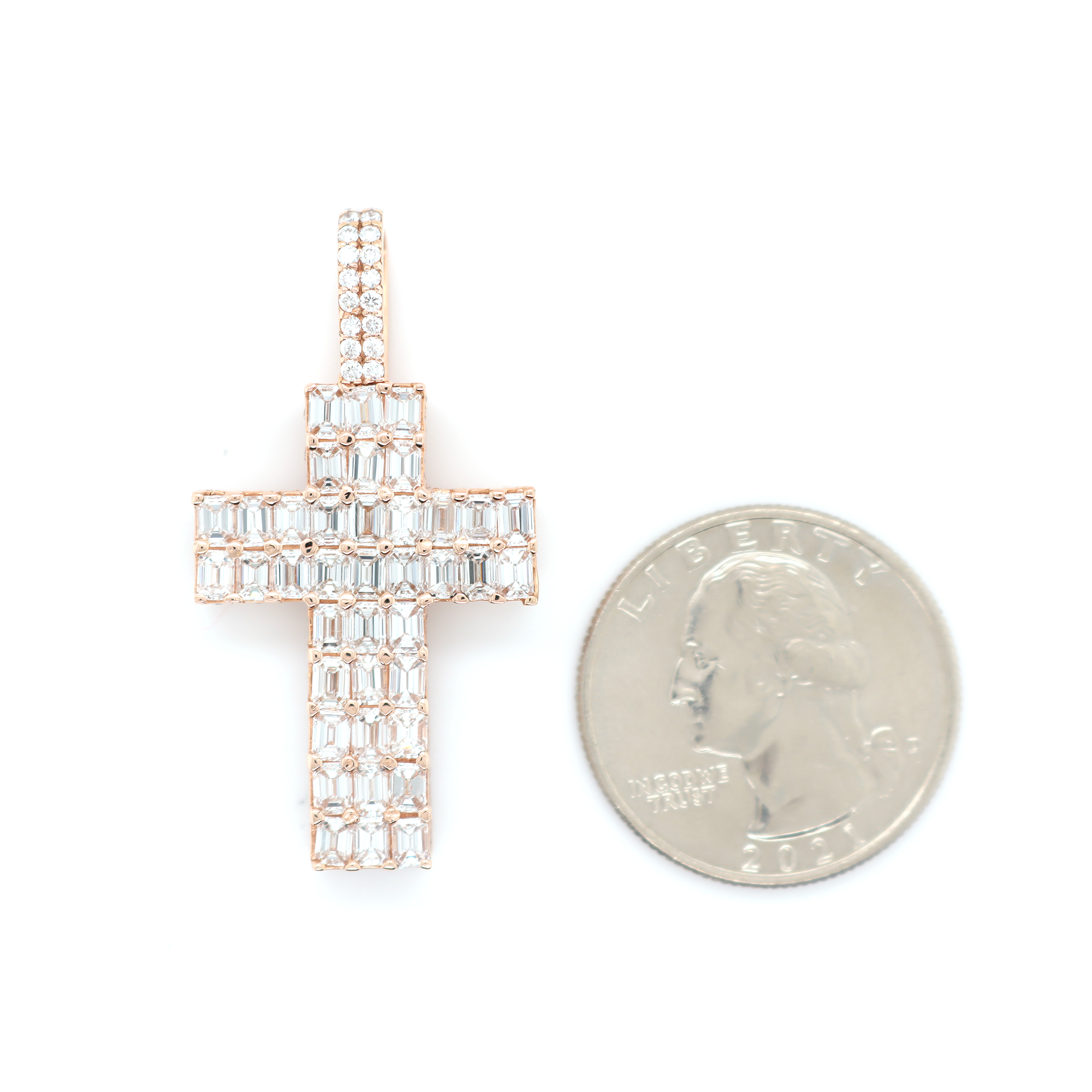 Cross Diamond Rose Gold Pendant B-4.14 CT R-1.20 CT