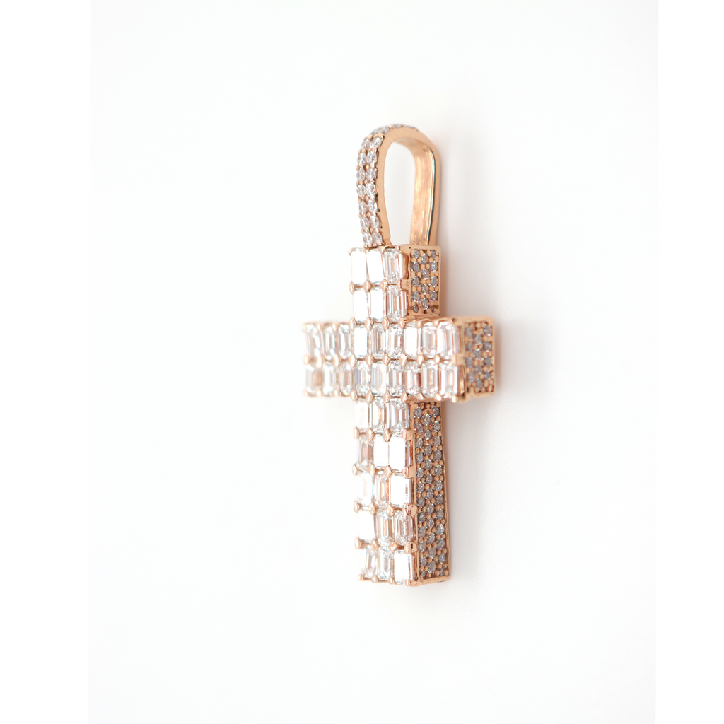 Cross Diamond Rose Gold Pendant B-4.14 CT R-1.20 CT