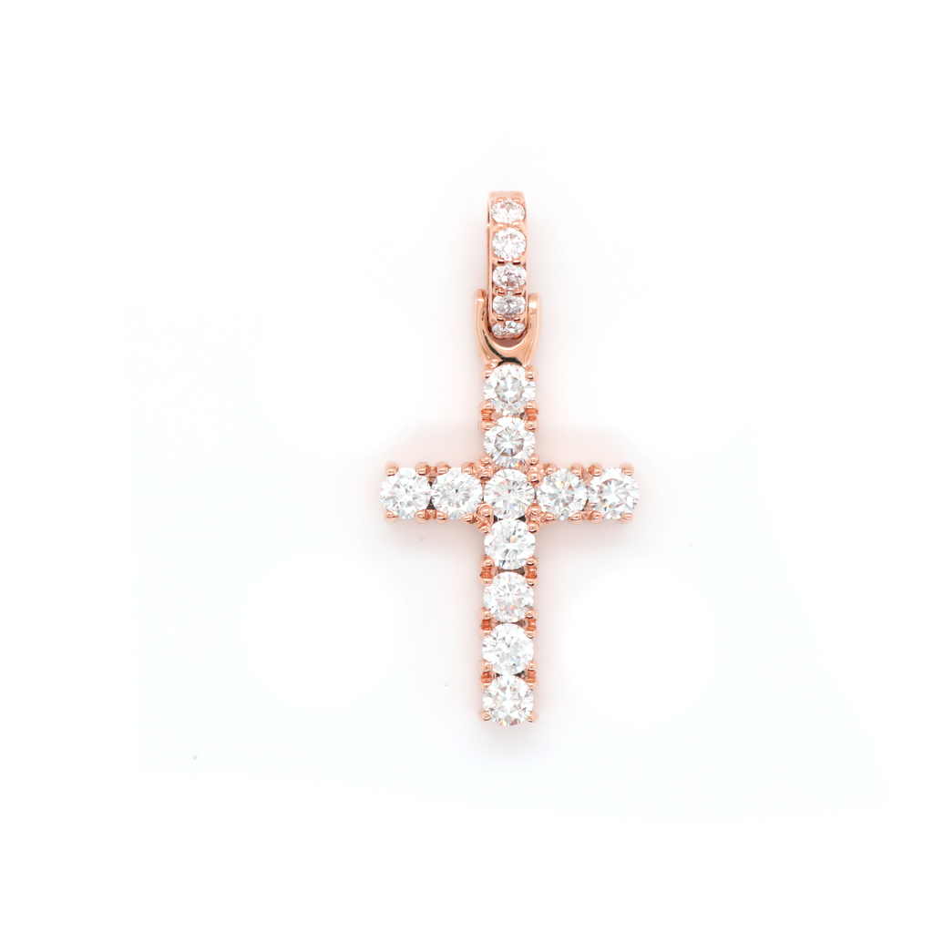 Small Diamond Cross Rose Gold Pendant 1.50 CT
