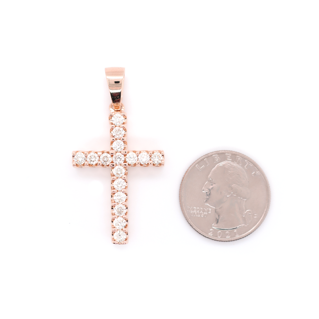 Large Diamond Cross Rose Gold Pendant 1.76 CT