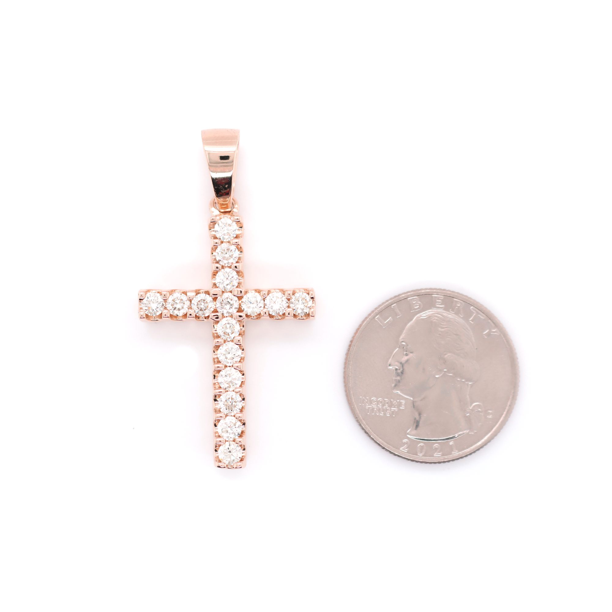 Large Diamond Cross Rose Gold Pendant 1.76 CT