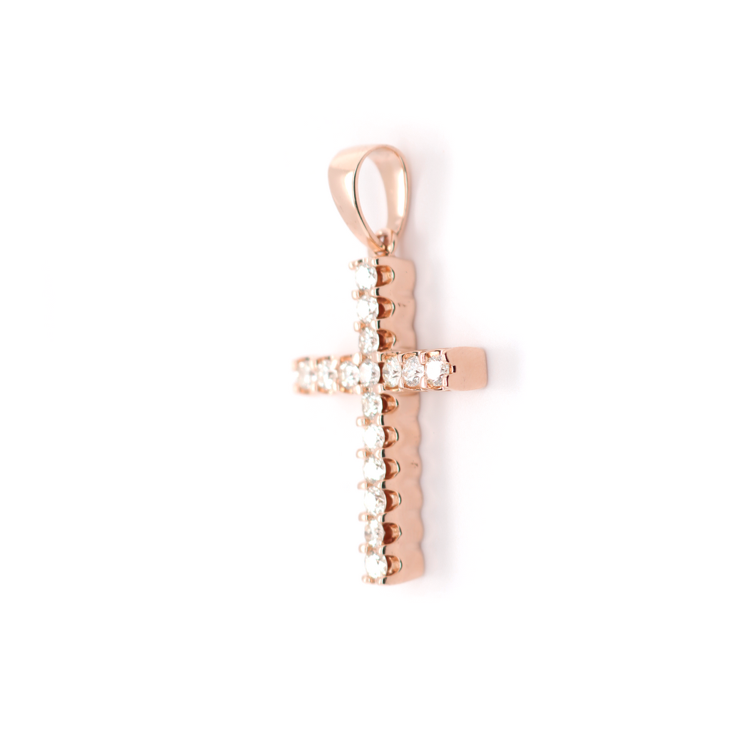 Large Diamond Cross Rose Gold Pendant 1.76 CT