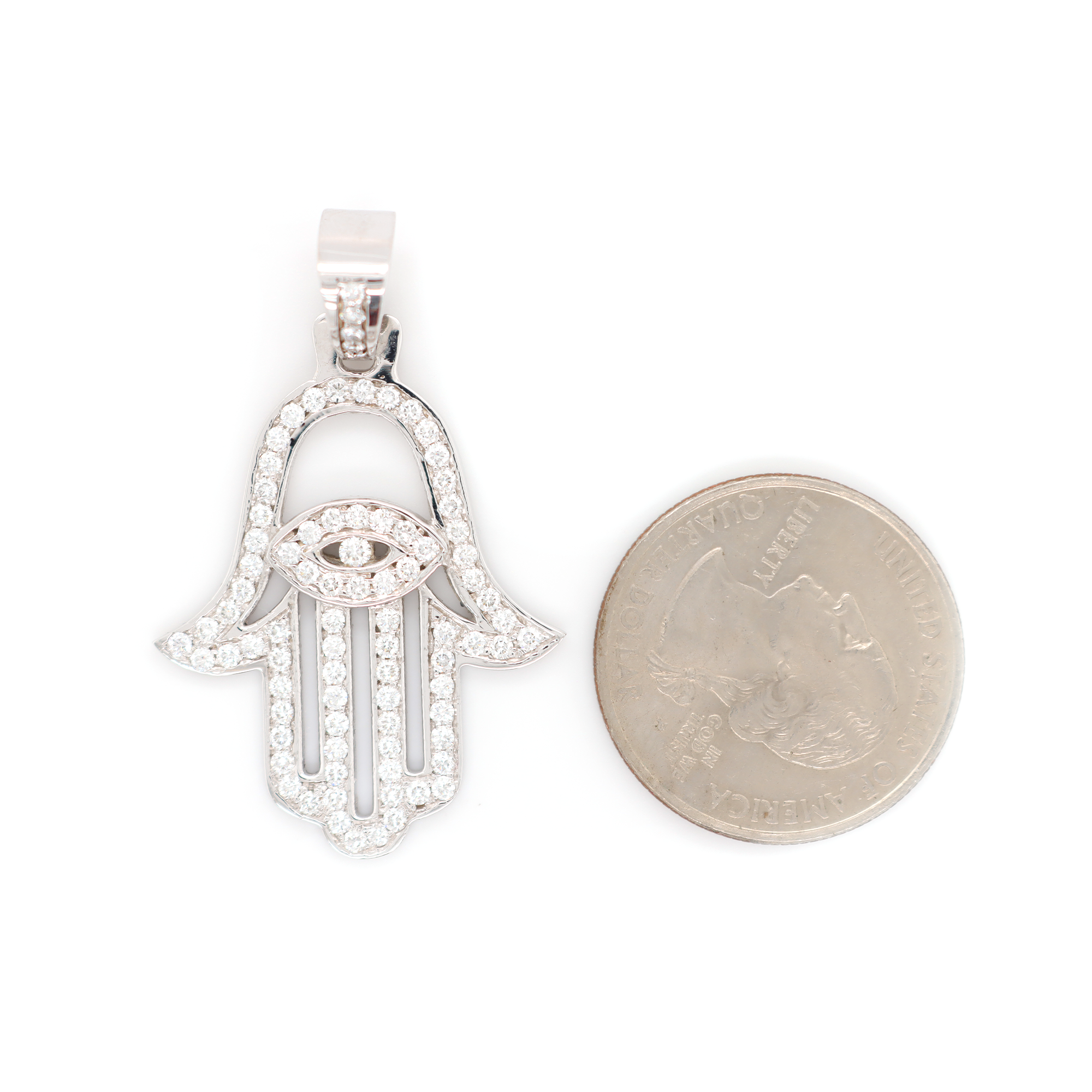 Outlined Hamsa Hand Diamond Pendant 1.80 CT