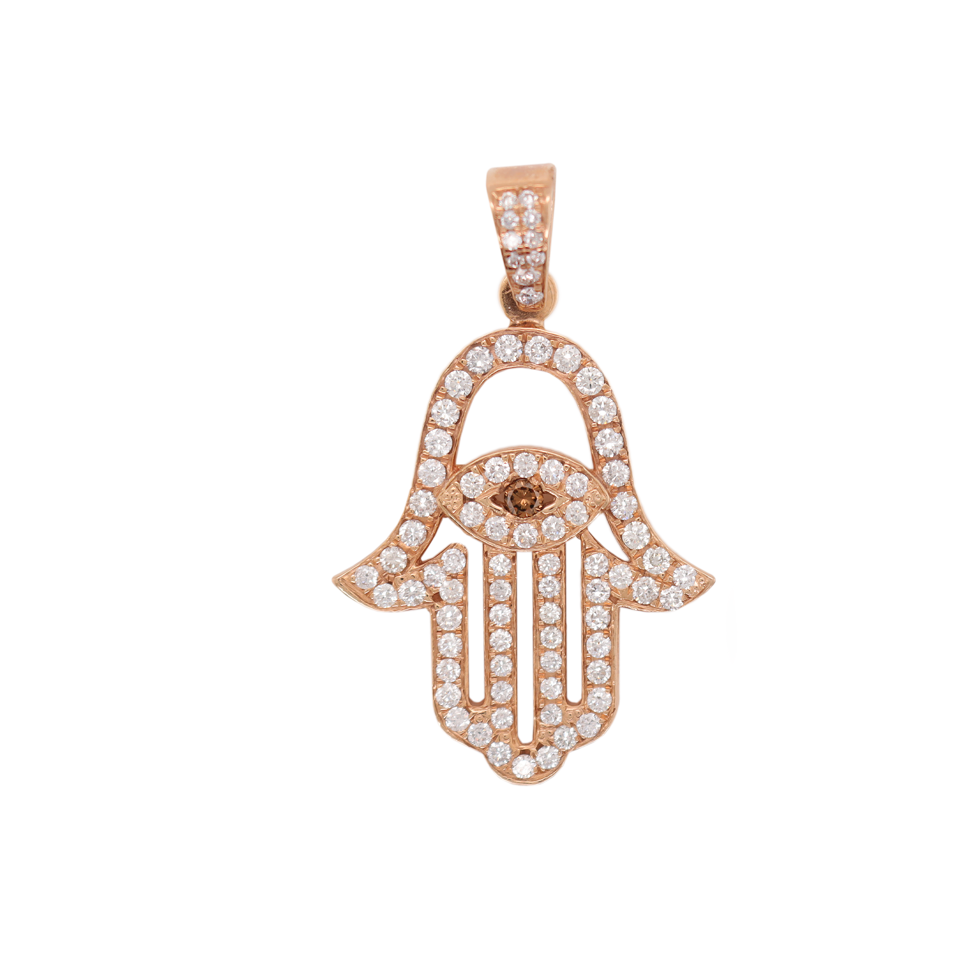 Outlined Hamsa Hand Diamond Rose Gold Pendant 1.80 CT