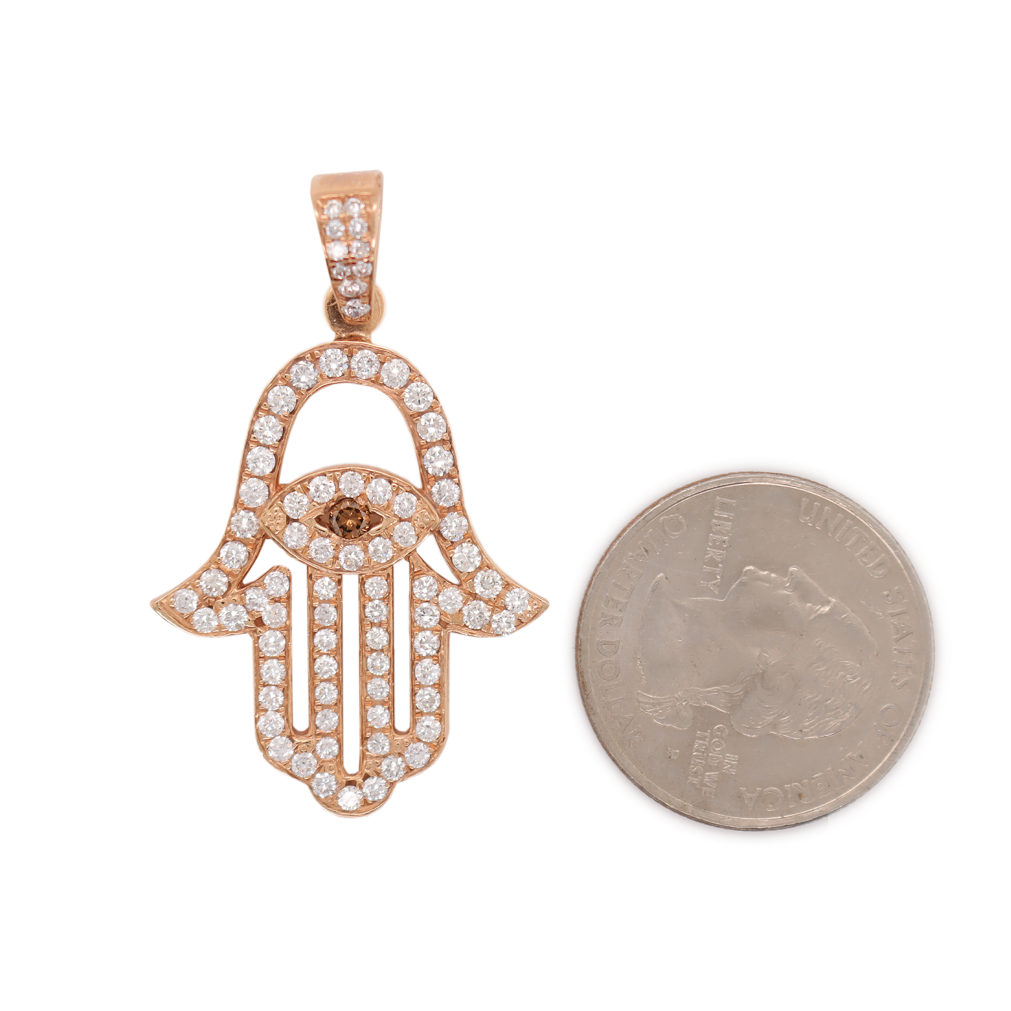 Outlined Hamsa Hand Diamond Rose Gold Pendant 1.80 CT