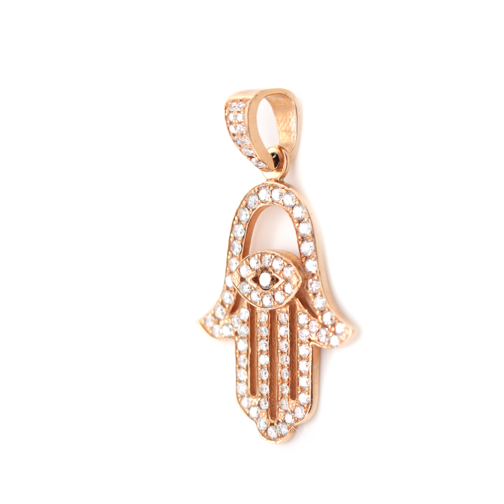 Outlined Hamsa Hand Diamond Rose Gold Pendant 1.80 CT
