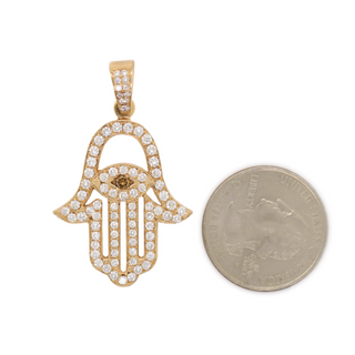 Outlined Hamsa Hand Diamond Yellow Gold Pendant 1.80 CT