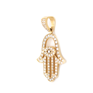 Outlined Hamsa Hand Diamond Yellow Gold Pendant 1.80 CT