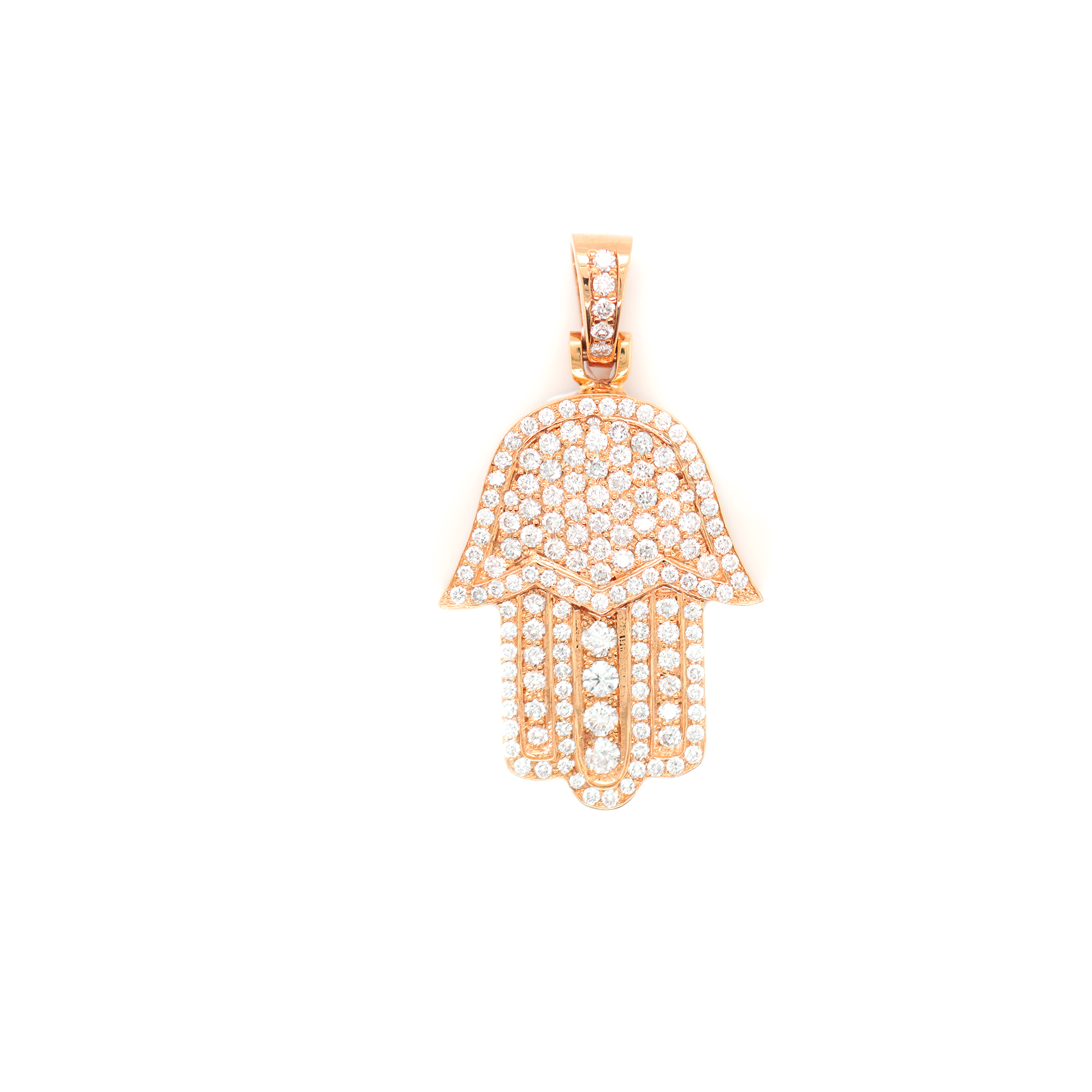 Hamsa Hand Diamond Rose Gold Pendant 2.52 CT