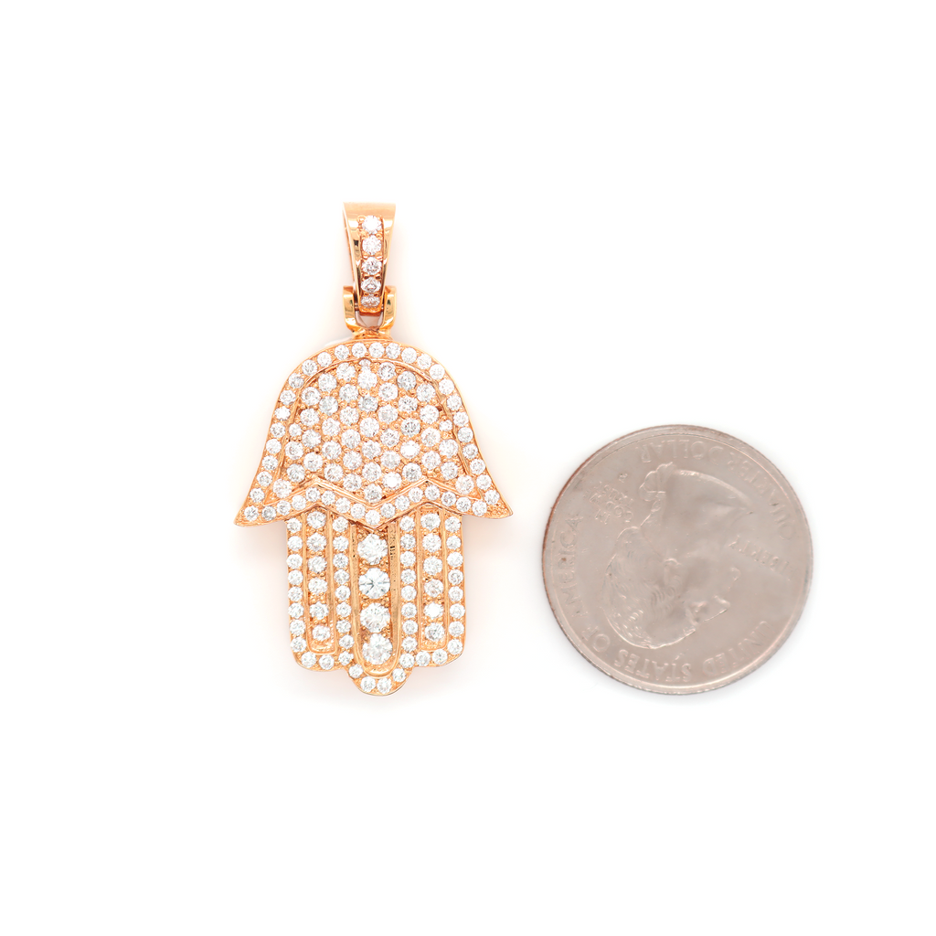 Hamsa Hand Diamond Rose Gold Pendant 2.52 CT