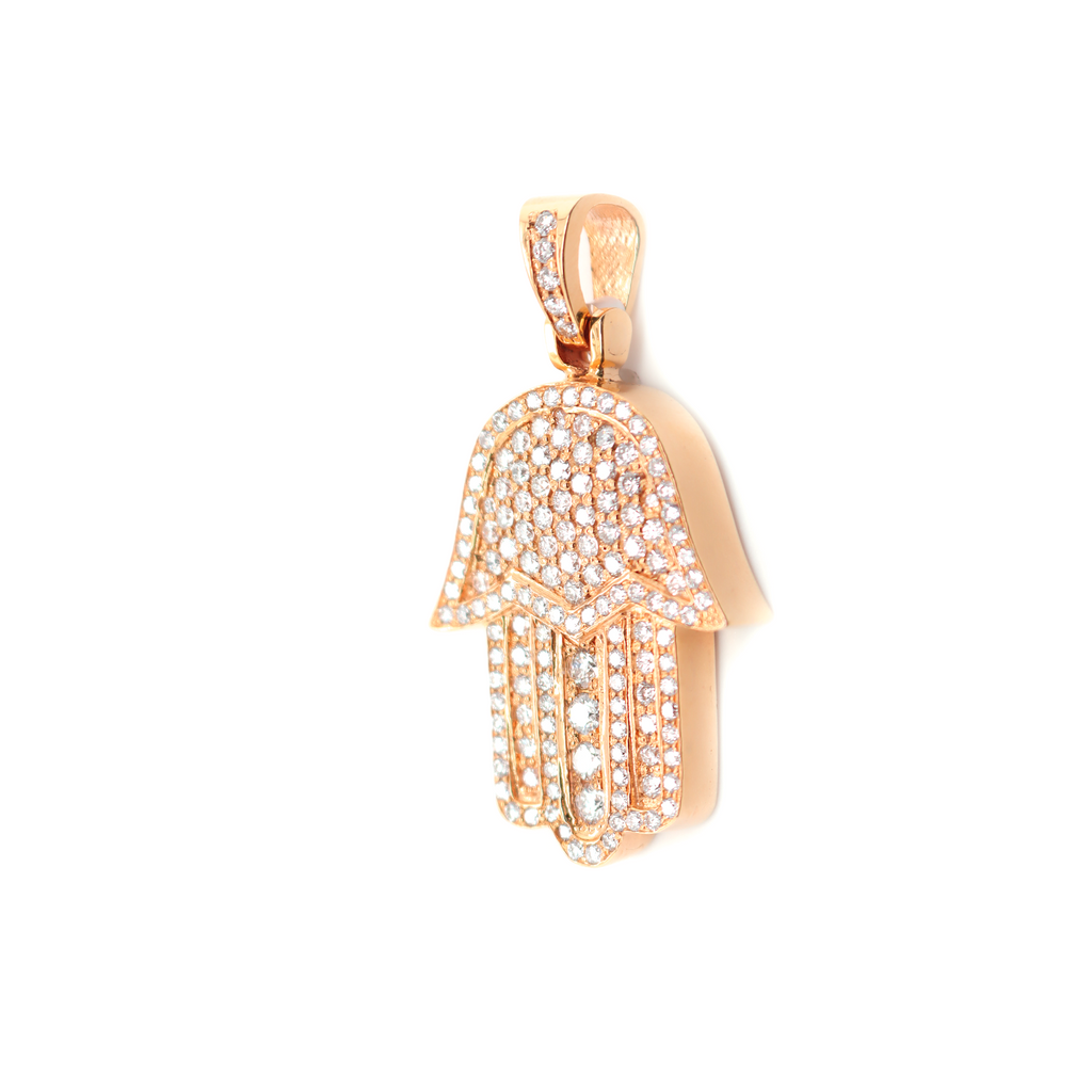 Hamsa Hand Diamond Rose Gold Pendant 2.52 CT