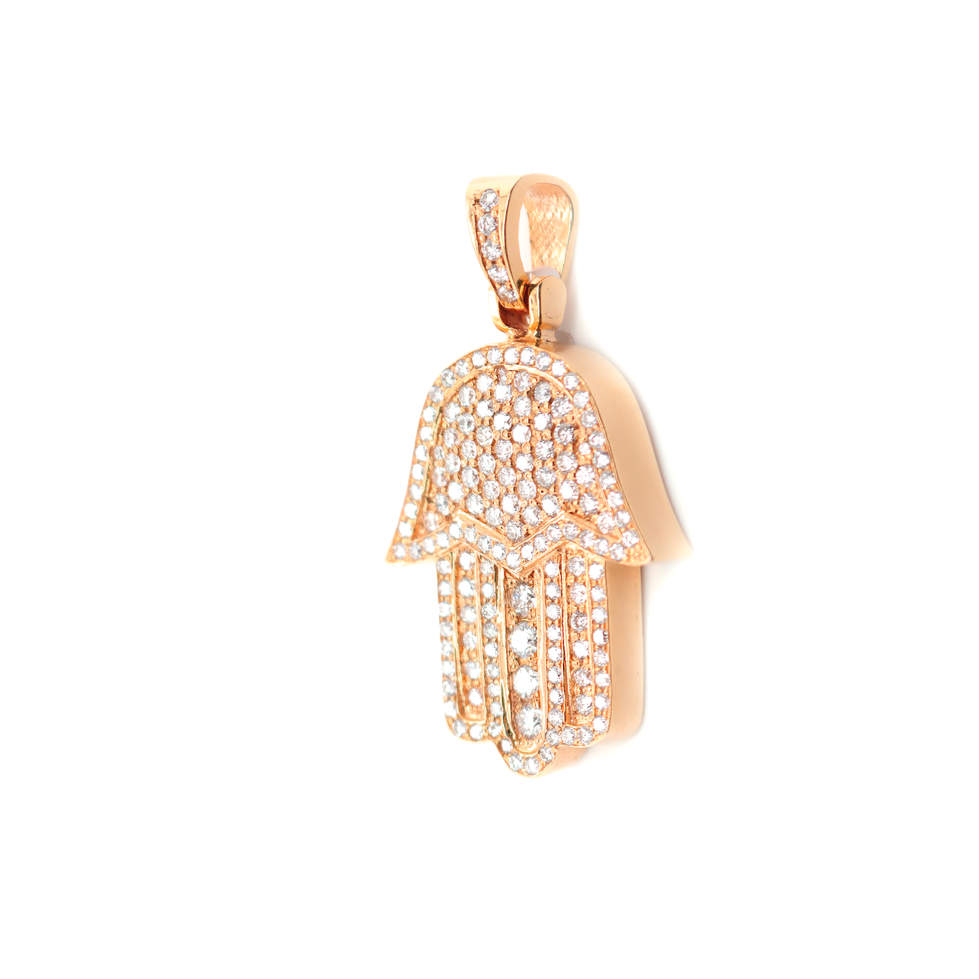 Hamsa Hand Diamond Rose Gold Pendant 2.52 CT