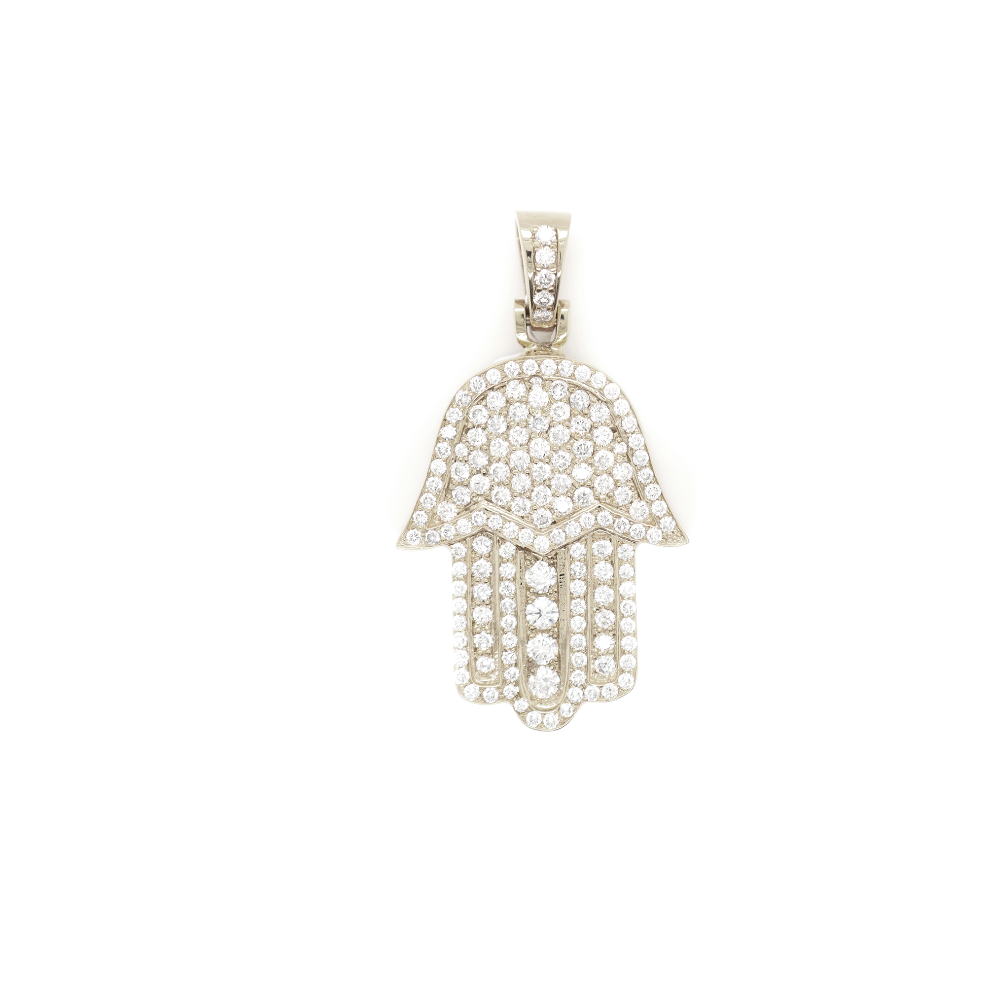 Hamsa Hand Diamond White Gold Pendant 2.52 CT