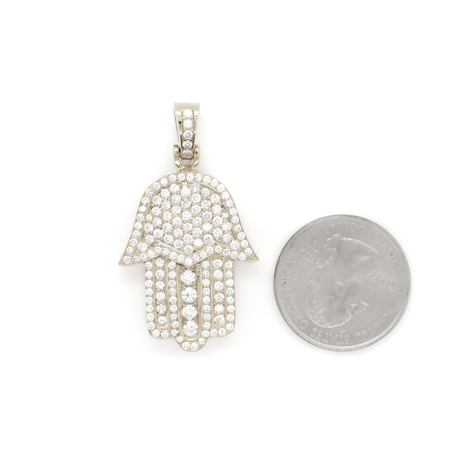Hamsa Hand Diamond White Gold Pendant 2.52 CT