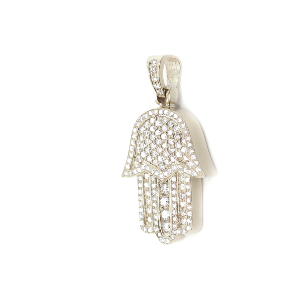 Hamsa Hand Diamond White Gold Pendant 2.52 CT