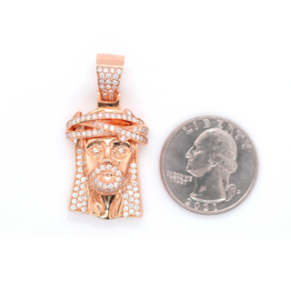 Small Jesus Diamond Rose Gold Pendant 1.19 CT