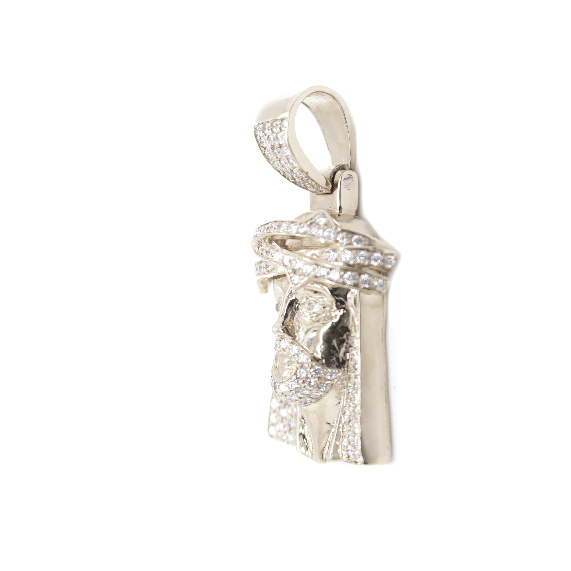 Small Jesus Diamond White Gold Pendant 1.19 CT